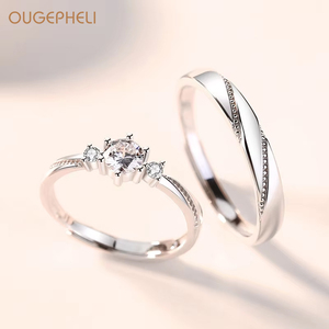 OUGEPHELI <span class=keywords><strong>Bague</strong></span> en argent sterling plaqué platine Zircon cubique S925 Jwerely <span class=keywords><strong>Bague</strong></span> de couple pour hommes et femmes - Product Image 1