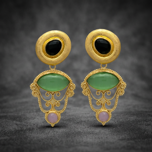New Arrival Gold Tone Ethnic Designer Drop <b>Earrings</b> with <b>Black</b> Onyx Gemstone Precious Metal Alloy for Wedding Engagement Party - Product Image 3