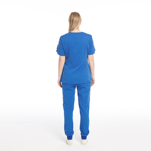 Costume de travail élégant pour femme, uniforme médical de gommage, ensembles de deux pièces, demi-fermeture éclair, ourlet à volants, pull, pantalon de jogging, Logo personnalisé - Product Image 2