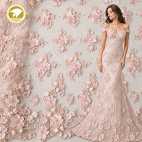 Tissu de tulle brodé à fleurs en dentelle perlée, couleur rose, nouvelle conception de robe en dentelle, lot de 15 m de bonne qualité, 3d, pour les robes