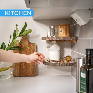 Set di 2 Mensole Angolari Galleggianti <span class=keywords><strong>da</strong></span> Parete in Legno Huashen con Decorazioni in Corteccia, per Esposizione e Stoccaggio - Product Image 4