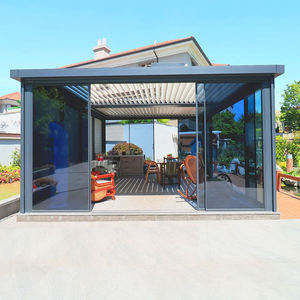 Pergola extérieure en aluminium moderne, bioclimatique, imperméable, avec toit à lamelles électriques et auvent pour jardin et patio - Product Image 4
