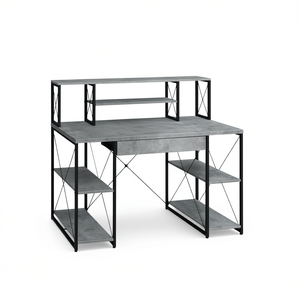 Scrivania da Ufficio con Mobiletto Superiore, Struttura in Metallo, Ripiani Aperti, Design Moderno per Spazi di Lavoro - Product Image 1