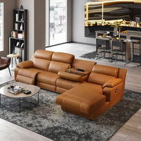Ensemble de canapés modulaires en cuir véritable et bois de luxe moderne, en forme de L, avec hauteur réglable, pour salon