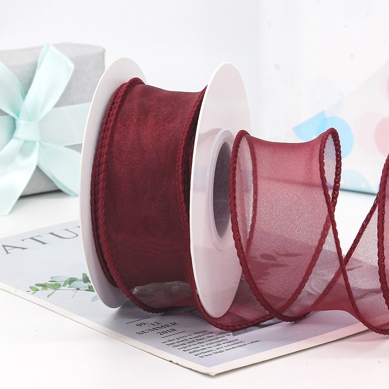 4 Cm*10 Yards Solid Floral Multi-Color Pearl Yarn Ribbon Mermaid Lace Ribbon Birthday Cake Packaging Snow Gauze Made Polyester