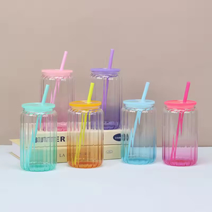 16oz Gradient Color Glass Drinkware Sublimation Party Cups for Students & Couples Includes for Coke <b>Straws</b> - Product Image 3