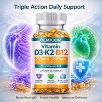 Capsules de suppléments OEM ODM Vitamine D3 K2 MK7 B12 Haute Puissance Soutien Immunitaire Osseux Cardiaque Fabricant Marque Privée