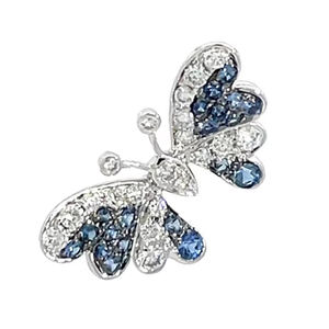 จี้ผีเสื้อคู่แสนโรแมนติกทองคำขาว 18K ประดับด้วยไพลินสีน้ำเงินไล่เฉดและเพชรขาวแบบฝังประดับอย่างงดงาม - Product Image 1