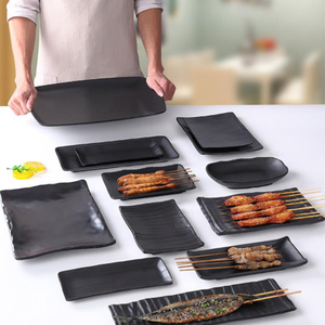 Assiette à dîner en mélamine noire givrée, vaisselle de table, pique-nique, barbecue, assiette à collation, assiette à sushi, vaisselle créative - Product Image 4