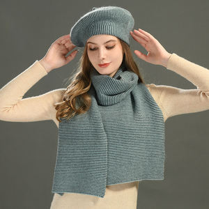 Chapeau <span class=keywords><strong>béret</strong></span> épais et chaud en laine, cache-cou, <span class=keywords><strong>béret</strong></span> en cachemire de luxe, <span class=keywords><strong>ensemble</strong></span> bonnet et <span class=keywords><strong>écharpe</strong></span> en tricot pour femmes, vente en gros - Product Image 3