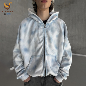 Sweat à capuche zippé personnalisé de luxe, brodé, style streetwear, en molleton uni, vintage, oversize, délavé à l'acide, effet soleil et usé - Product Image 3