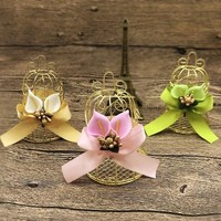 Mini-boîtes cadeaux en forme de cage dorée avec rubans pour les invités, anniversaires, mariages
