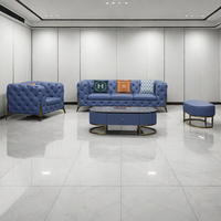 Muebles para el hogar, conjunto de sofá Chesterfield, diseño real de lujo, pie dorado, sala de estar, conjunto de sofá de terciopelo de cuero de lujo