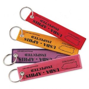 Custom Jet Keychain Embroidered Logo Twill Fabric Anime Woven <b>Label</b> Custom Size Promotional Brand Key Tag Decoration <b>Gifts</b> - Product Image 1