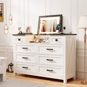 Trắng Tùy Chỉnh Cổ Điển Trang Trại Phong Cách Bằng Gỗ Trang Điểm Vanity Bàn Trang Điểm Tủ Quần Áo Với Gương Cho Phòng Ngủ Với 8 Ngăn Kéo - Product Image 4