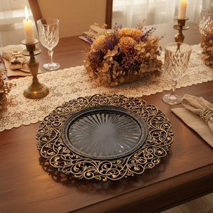 <span class=keywords><strong>Assiette</strong></span> de Présentation Personnalisée en Plastique PP, Motif Creux Doré de Luxe, 13 Pouces, Durable, Lot de 100 Pièces pour Banquets et Mariages, Vaisselle de Décoration de Table - Product Image 6