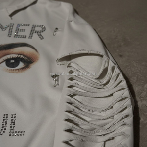 Hoodie Zippé Homme Haut de Gamme Personnalisé Printemps, Coupe Oversize, Tissu Lourd, Impression DTG, Strass et Effet Vieilli - Product Image 3
