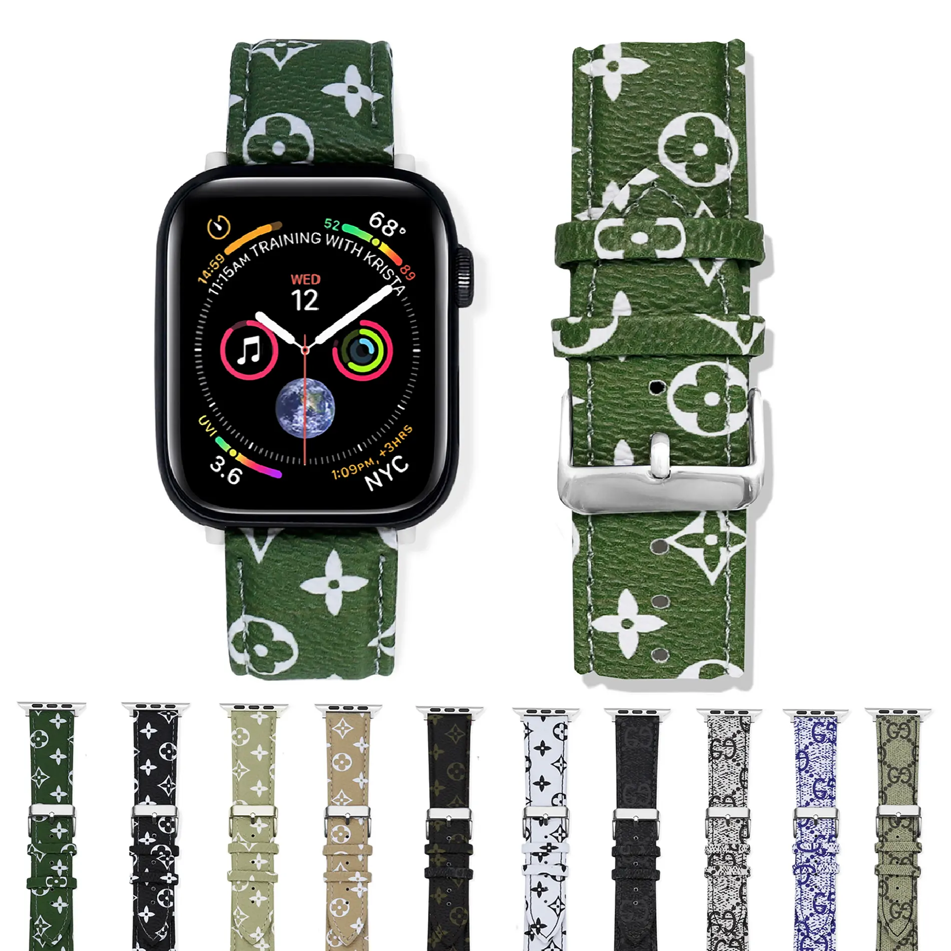 Suitable for leather printed iWatch series strap suitable for Apple 38 40 42 44 45 mm smart watch strap leather waterproof strap