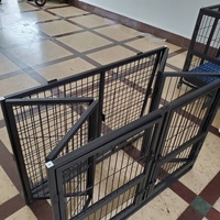 Cage pour chien de qualité commerciale, robuste, en fer, abri extérieur respirant, avec revêtement en poudre, plateau en plastique amovible, double compartiment