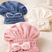 Turban séchant pour cheveux en velours corail, bonnet absorbant épais rose avec nœud, serviette de douche à séchage rapide, bonnet absorbant l'eau pour cheveux secs