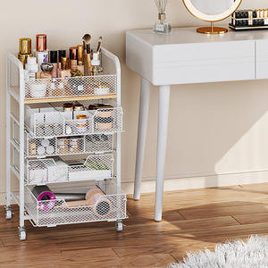 รถเข็นจัดระเบียบเครื่องสำอาง 5 ชั้น พร้อมลิ้นชัก 4 ชั้น และล้อเลื่อน ตู้โชว์เครื่องสำอาง ตู้เก็บผลิตภัณฑ์ดูแลผิว รถเข็นเก็บของสำหรับผลิตภัณฑ์ดูแลผิว - Product Image 2