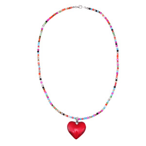Collar de Cuentas de Colores con Colgante de Corazón de Cristal Rojo, Joyería de Moda para Mujer, Regalo - Product Image 4