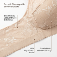 Soutien-gorge grande taille en coton jacquard sans armatures, couvrant le dos, lissant les côtés, anti-affaissement, avec bande élastique large et haute élasticité, prêt à être expédié