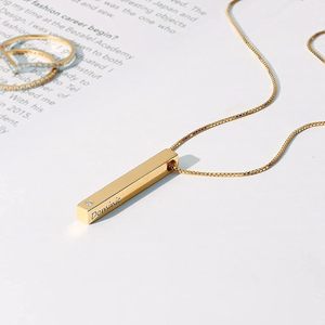 <span class=keywords><strong>Collana</strong></span> <span class=keywords><strong>con</strong></span> Ciondolo a Barra Verticale Personalizzata <span class=keywords><strong>con</strong></span> <span class=keywords><strong>Nome</strong></span> Inciso su 4 Lati, Zirconia Cubica Creata in Laboratorio - Product Image 3