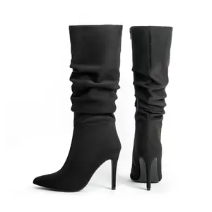 Europe And The United States Fashion Pointy Stiletto Heels Sexy High Boots Pleated Slimming Modified Leg Knee-high Boots