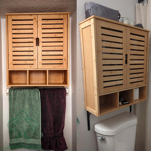 ארון אחסון קיר לחדר אמבטיה, ארון במבוק עם דלת ומדפים מתכווננים, ארון אמבטיה תלוי על הקיר, חוסך מקום במבוק - Product Image 3