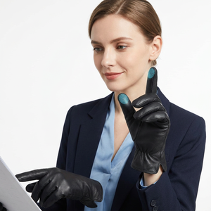 Gants unisexes en cuir de mouton et latex, couleur unie, 5 doigts, compatibles écran tactile, pour usage quotidien ou soirée, courts ou longs - Product Image 1