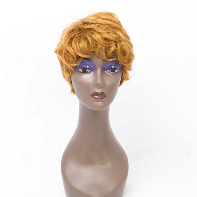 Highlight for Black Women  for Ladies  Short Curly Pixie Cut  Human Hair  Machine Made Wig