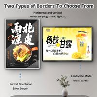 Papan Menu Dinding Terang dengan Lampu LED, Panel Kaca Temper, Bingkai Tipis, Kotak Lampu Iklan LED untuk Toko