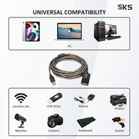 Cable de Extensión USB 2.0 de 5 Metros, AM a AF, Cable de Nailon Trenzado Plateado Transparente para PC, Unidad Flash USB, Cámara Web, Impresora