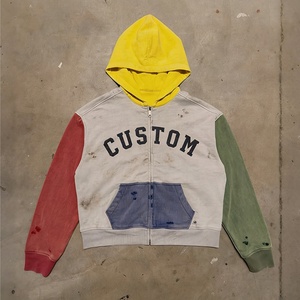 เสื้อฮู้ดดี้ผ้าฝ้ายเฟรนช์เทอร์รี่เนื้อหนัก 100% สีสันตัดต่อแบบวินเทจ ซิปหน้า สั่งทำได้ ขายส่ง - Product Image 2