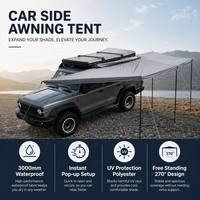 Auvent de voiture 270 degrés type aile de chauve-souris, coque rigide autoportante, auvent latéral pour 4x4, SUV, camion, camping tout-terrain, étanche, avec éclairage LED