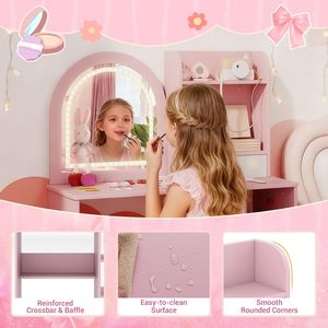 <span class=keywords><strong>Table</strong></span> de maquillage rose en <span class=keywords><strong>bois</strong></span> pour enfants avec étagères de rangement pour chambre <span class=keywords><strong>à</strong></span> coucher, coiffeuse pour fillette avec miroir et lumières - Product Image 6