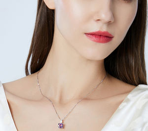 A best-selling S925 sterling silver <b>necklace</b> with a red morganite pendant in a <b>box</b> chain, suitable for pairing with - Product Image 3