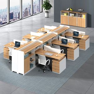 Ensemble <span class=keywords><strong>de</strong></span> bureaux d'employés en L modernes et durables et <span class=keywords><strong>de</strong></span> chaises <span class=keywords><strong>de</strong></span> bureau réglables - Bureau informatique en PVC écologique pour immeuble <span class=keywords><strong>de</strong></span> bureaux - Product Image 1
