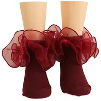Chaussettes en dentelle pour filles Chaussettes en dentelle en coton peigné pour enfants Accessoires de jupe pour bébé fille Chaussettes de couleur unie