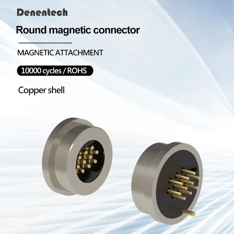 Denentech PCB用の大電流金メッキ10ピンオスおよびメスポゴピン円形磁気コネクタ