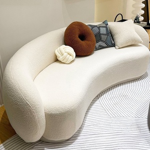 Sofá Seccional Curvo de Tela, Moderno, Acolchado, Tapizado en Crema, para Sala de Estar - Product Image 1