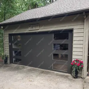 Porte de garage en verre sectionnelle en aluminium avec télécommande automatique isolée extérieure de villa moderne Sunnysky