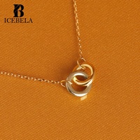Collier et bagues en argent sterling 925, bijoux fins coréens minimalistes bicolores, pendentif croisé pour femmes