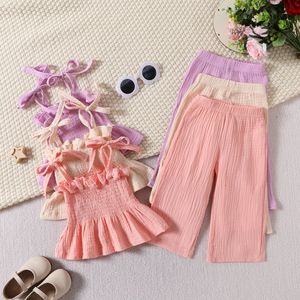 Nuevo Conjunto de Dos Piezas para Niñas, Estilo Casual de Verano, Top con Tirantes y Pantalones Rectos con Estampado, Tela de Lana Transpirable - Product Image 1