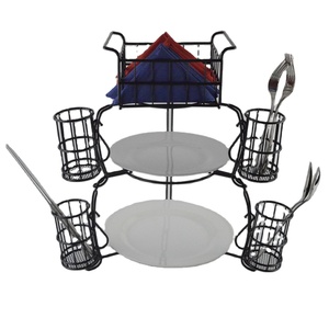 Juego de platos de exhibición con soporte de Metal, estante de exhibición de comida para comedor, Buffet, 7 piezas, color negro - Product Image 1