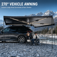 OEM 270 °   Auvent latéral de voiture en forme d'éventail, imperméable, anti-UV, 4 saisons, léger, avec cordes d'ancrage, piquets et éclairage LED pour le camping tout-terrain