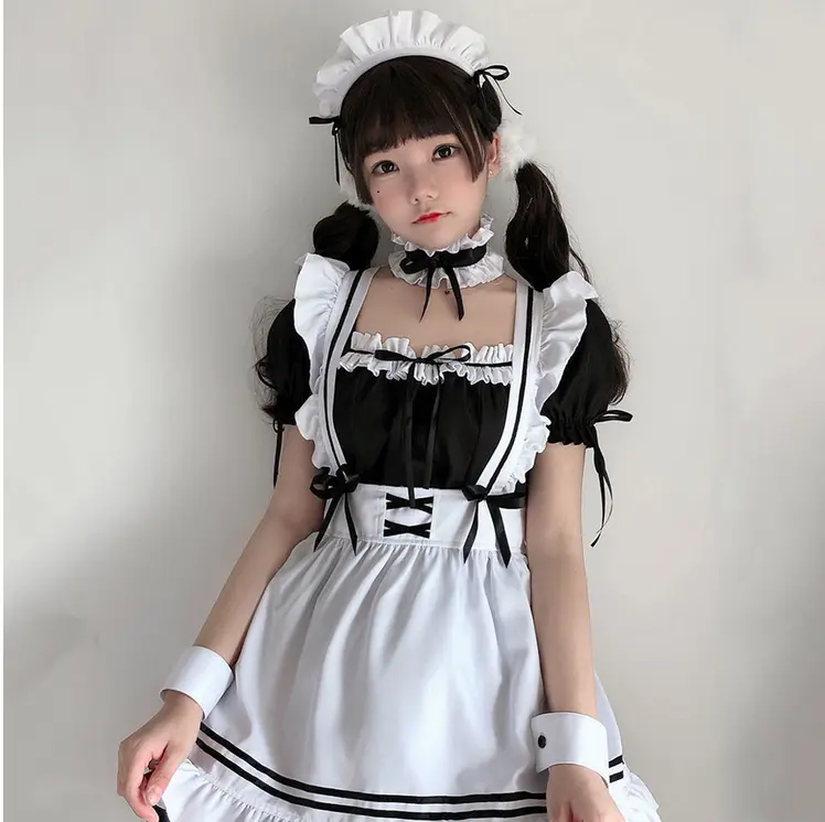 2021黒かわいいロリータメイド衣装女の子女性素敵なメイドコスプレ衣装アニメーションショー日本衣装ドレス服