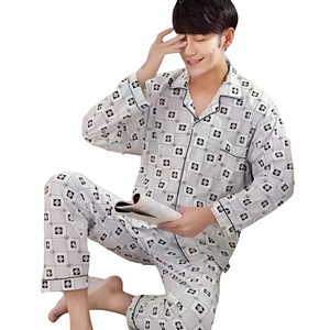 Pijamas Casuales para Hombre, Primavera y Otoño, Cuello Solapa, Cárdigan de Punto, Manga Larga, Ropa de Dormir, Dos Piezas - Product Image 4