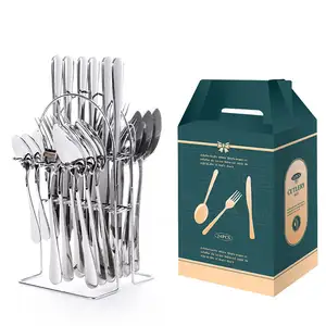stainless steel Luxury Flatware Set Royal Wedding Gold Silverware 24pcs Cutlery set restaurant cutlery with box